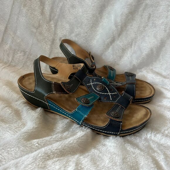 Spring Step L'Artiste Melissa Sandals Womens 39 Navy Strappy Leather Comfort - Picture 1 of 7